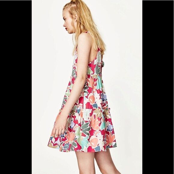 Zara Trafaluc Collection Pink Floral Dress Low Back Size L - Picture 3 of 7